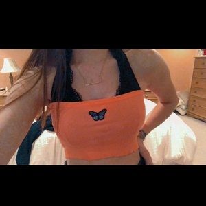 neon orange butterfly tube top